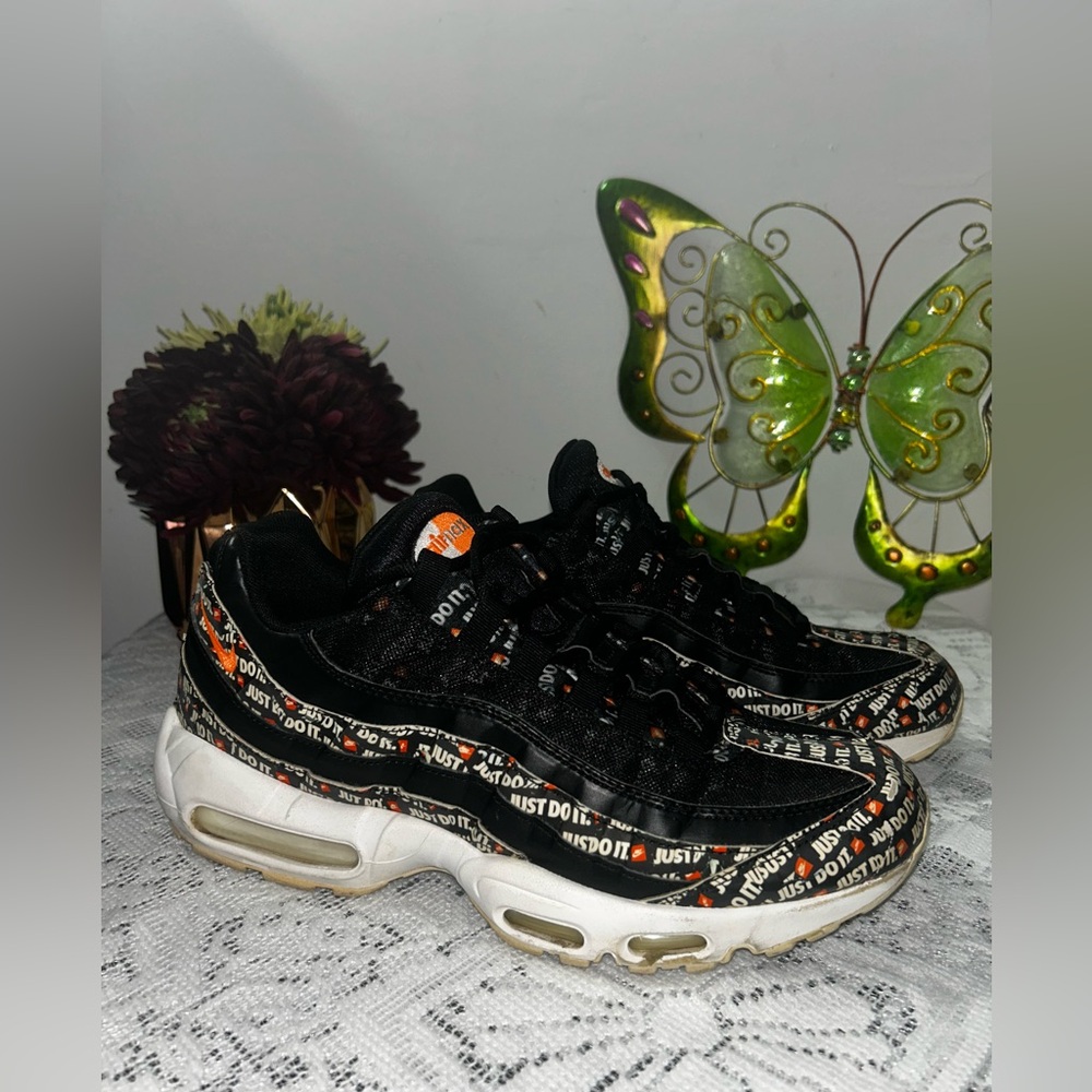 Nike Men’s Air Max 95 Just Do It Black and White Sneakers with Orange accents